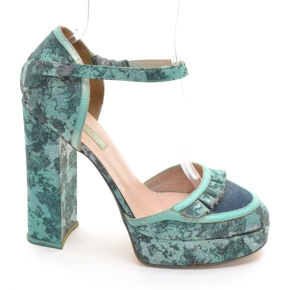 Michael Van der Ham Green Fabric Ruffle Platform Pumps 39 Designer Runway - Picture 4 of 7